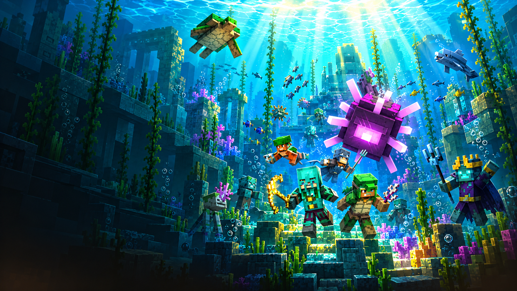 Minecraft Dungeons esintili, yapay zekâ ile yeniden oluşturulmuş su altı manzarası